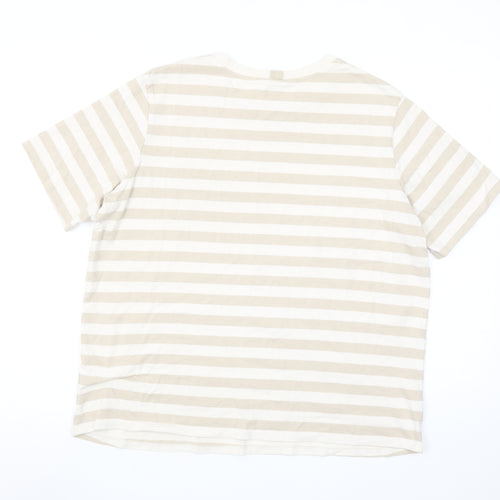 Next Women Beige Striped Cotton Short Sleeve T-Shirt Size 14
