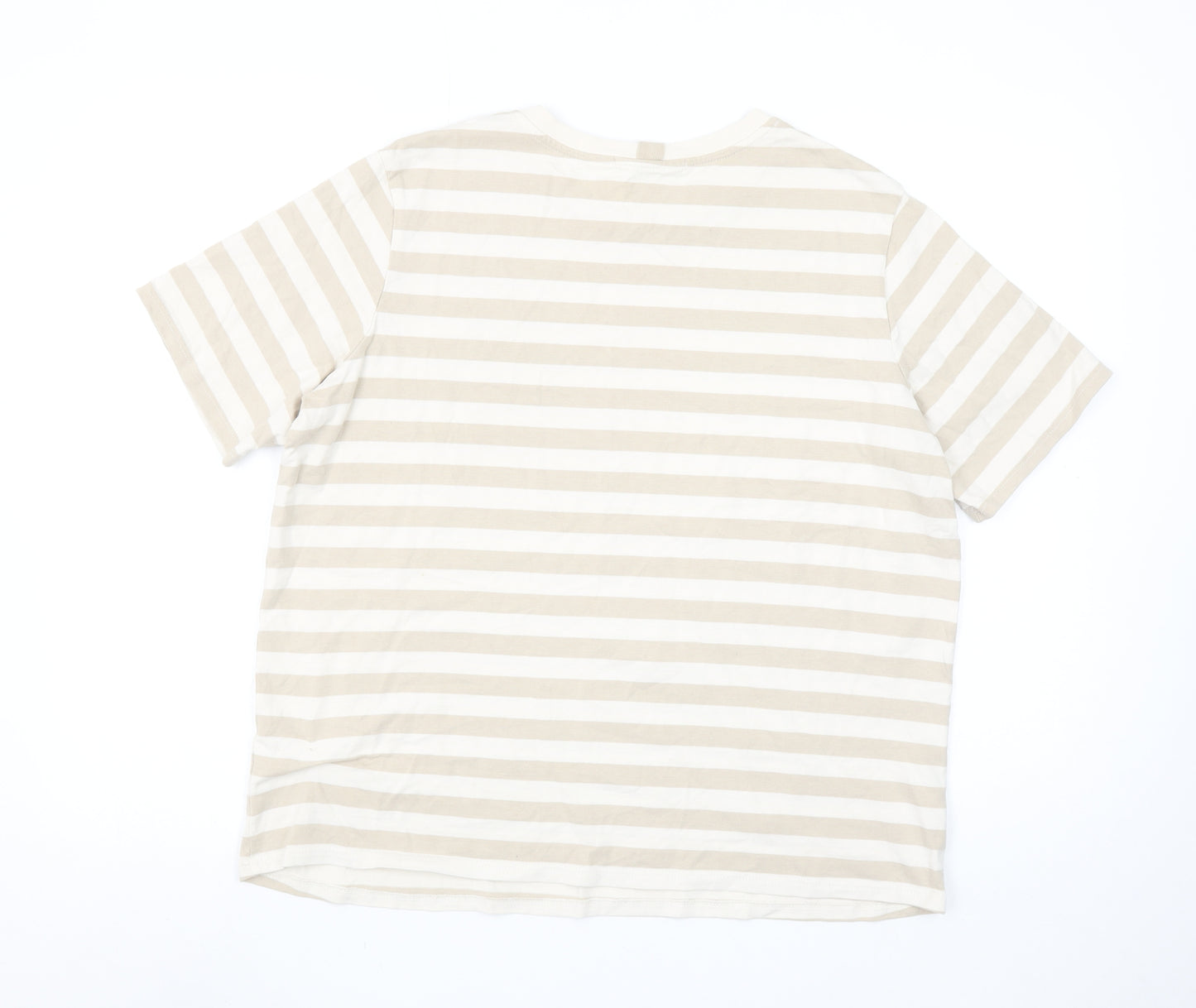 Next Women Beige Striped Cotton Short Sleeve T-Shirt Size 14