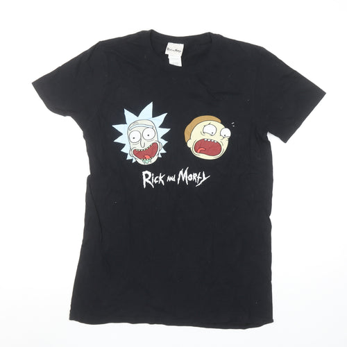 Rick and Morty Women's Black Cotton T-Shirt Size S Casual Graphic Tee