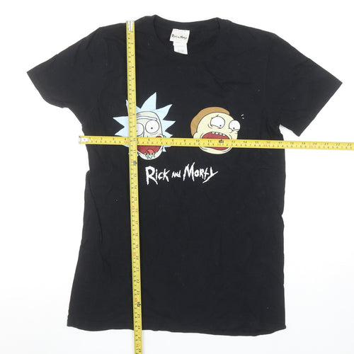 Rick and Morty Women's Black Cotton T-Shirt Size S Casual Graphic Tee