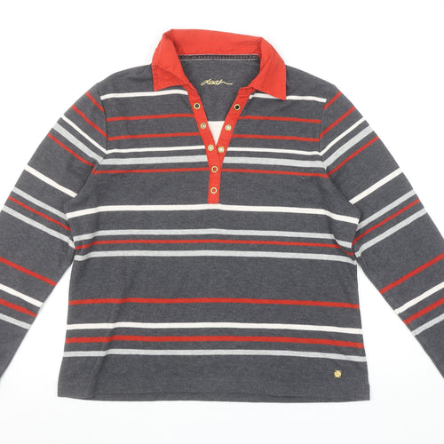 Dash Women Grey Striped Long Sleeve Polo Shirt Size 16