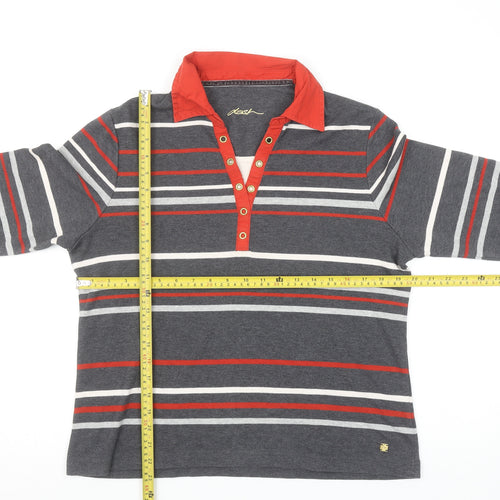 Dash Women Grey Striped Long Sleeve Polo Shirt Size 16
