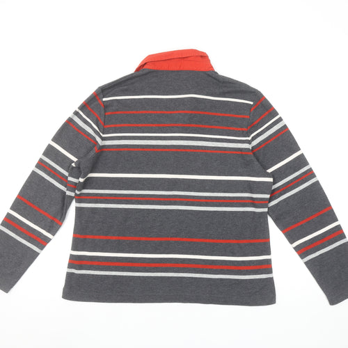 Dash Women Grey Striped Long Sleeve Polo Shirt Size 16