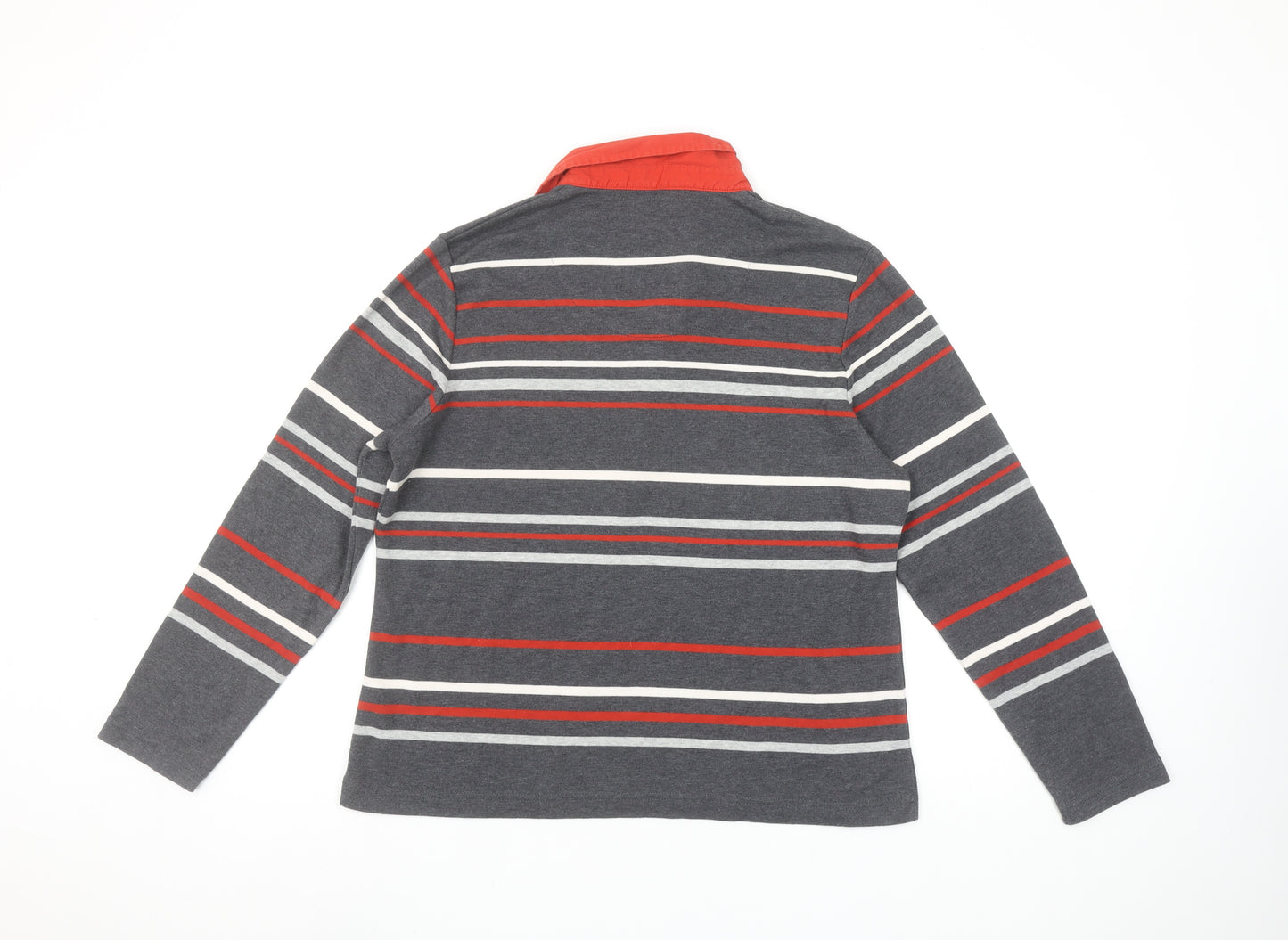 Dash Women Grey Striped Long Sleeve Polo Shirt Size 16