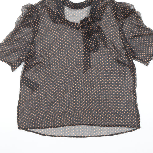 Mint Velvet Womens Black Polka Dot Sheer Tie Neck Blouse Size 14