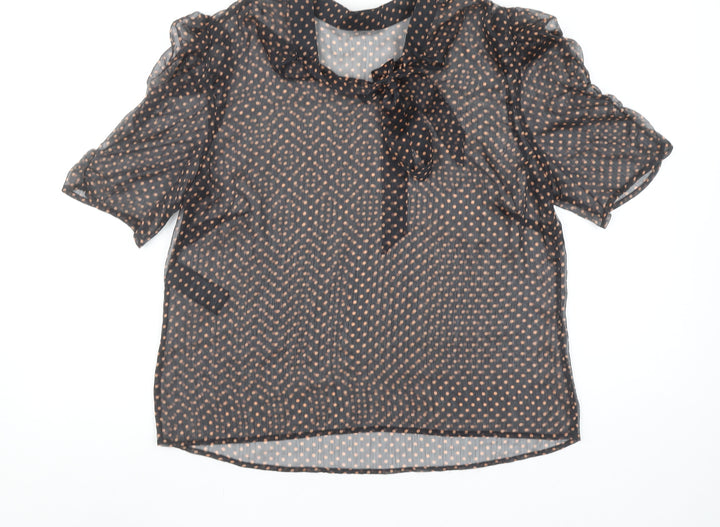 Mint Velvet Womens Black Polka Dot Sheer Tie Neck Blouse Size 14