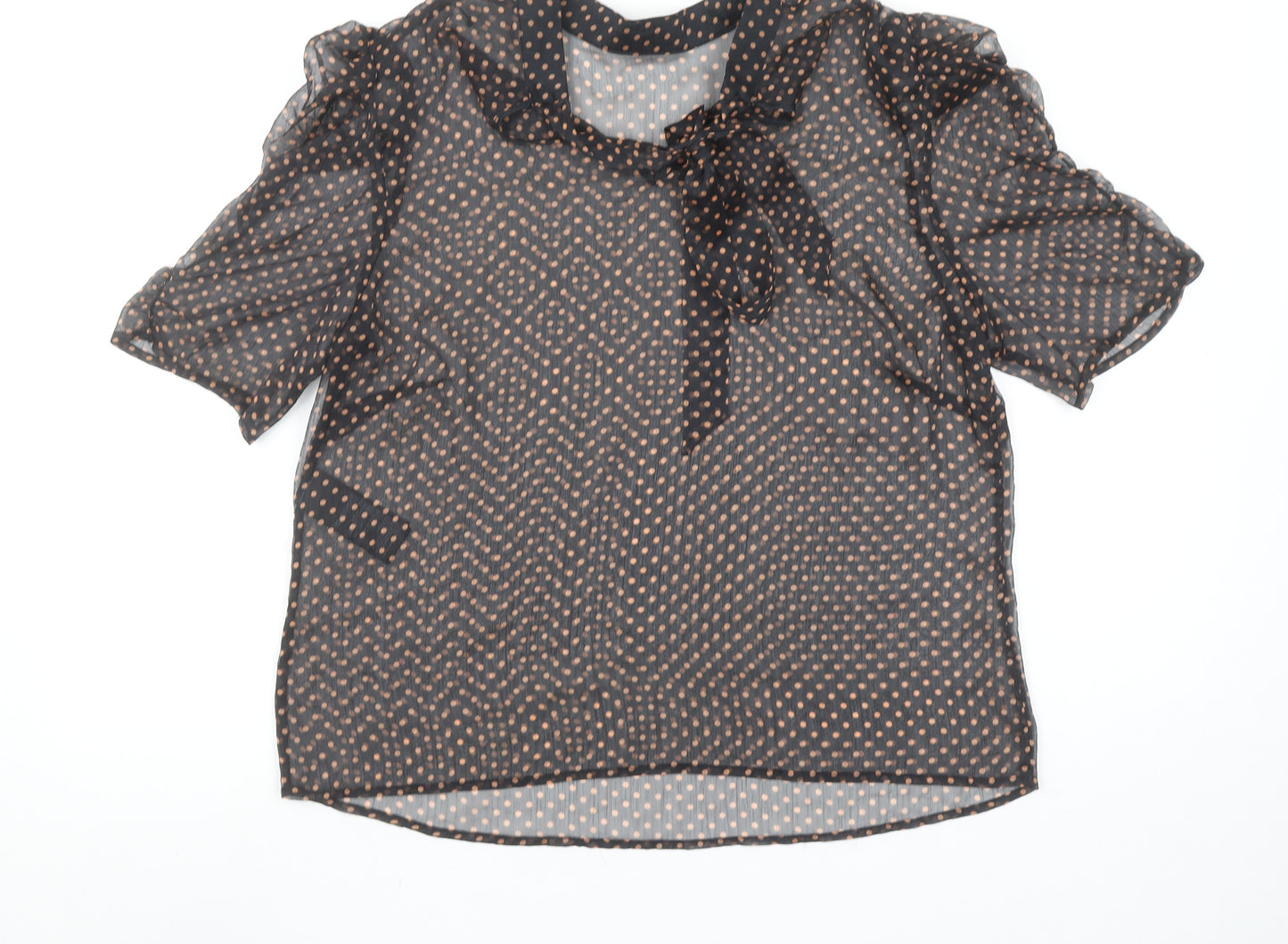 Mint Velvet Womens Black Polka Dot Sheer Tie Neck Blouse Size 14