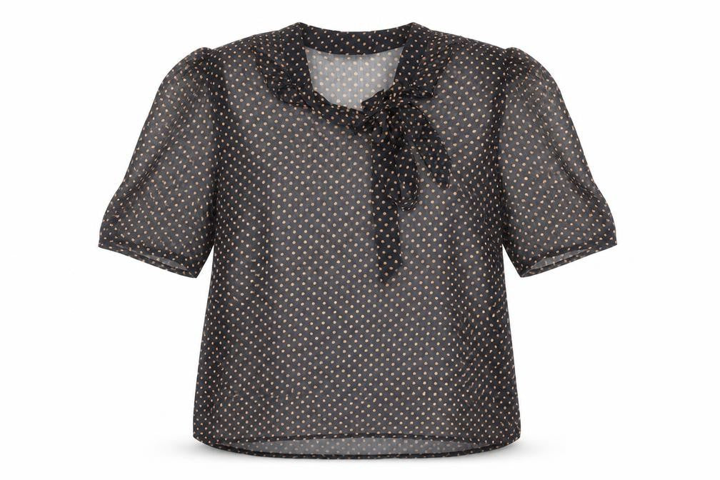 Mint Velvet Womens Black Polka Dot Sheer Tie Neck Blouse Size 14