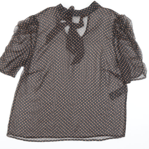 Mint Velvet Womens Black Polka Dot Sheer Tie Neck Blouse Size 14