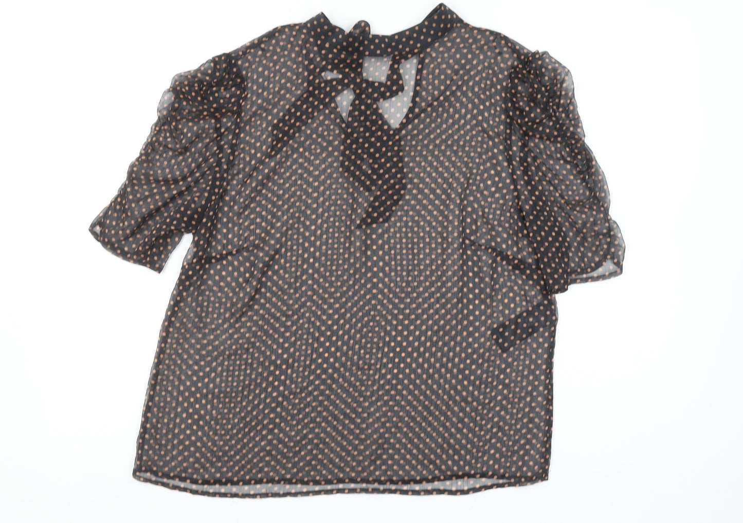 Mint Velvet Womens Black Polka Dot Sheer Tie Neck Blouse Size 14