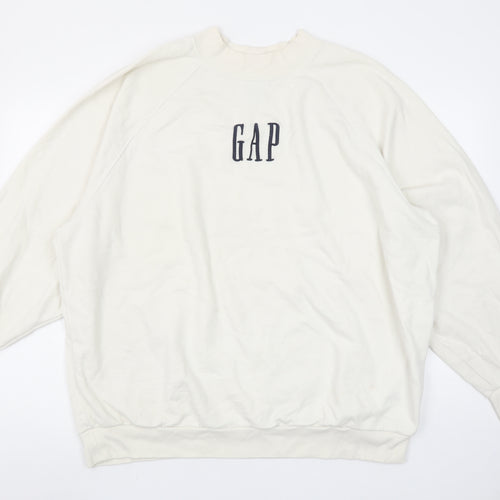 GAP Women Oversized Ivory Sweatshirt Medium Cotton Blend Logo Crew Neck