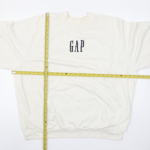 GAP Women Oversized Ivory Sweatshirt Medium Cotton Blend Logo Crew Neck