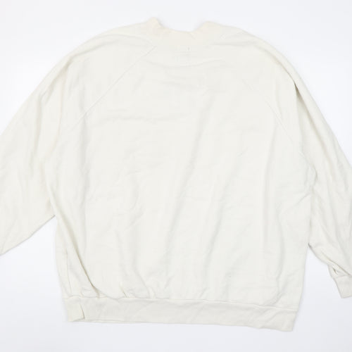 GAP Women Oversized Ivory Sweatshirt Medium Cotton Blend Logo Crew Neck