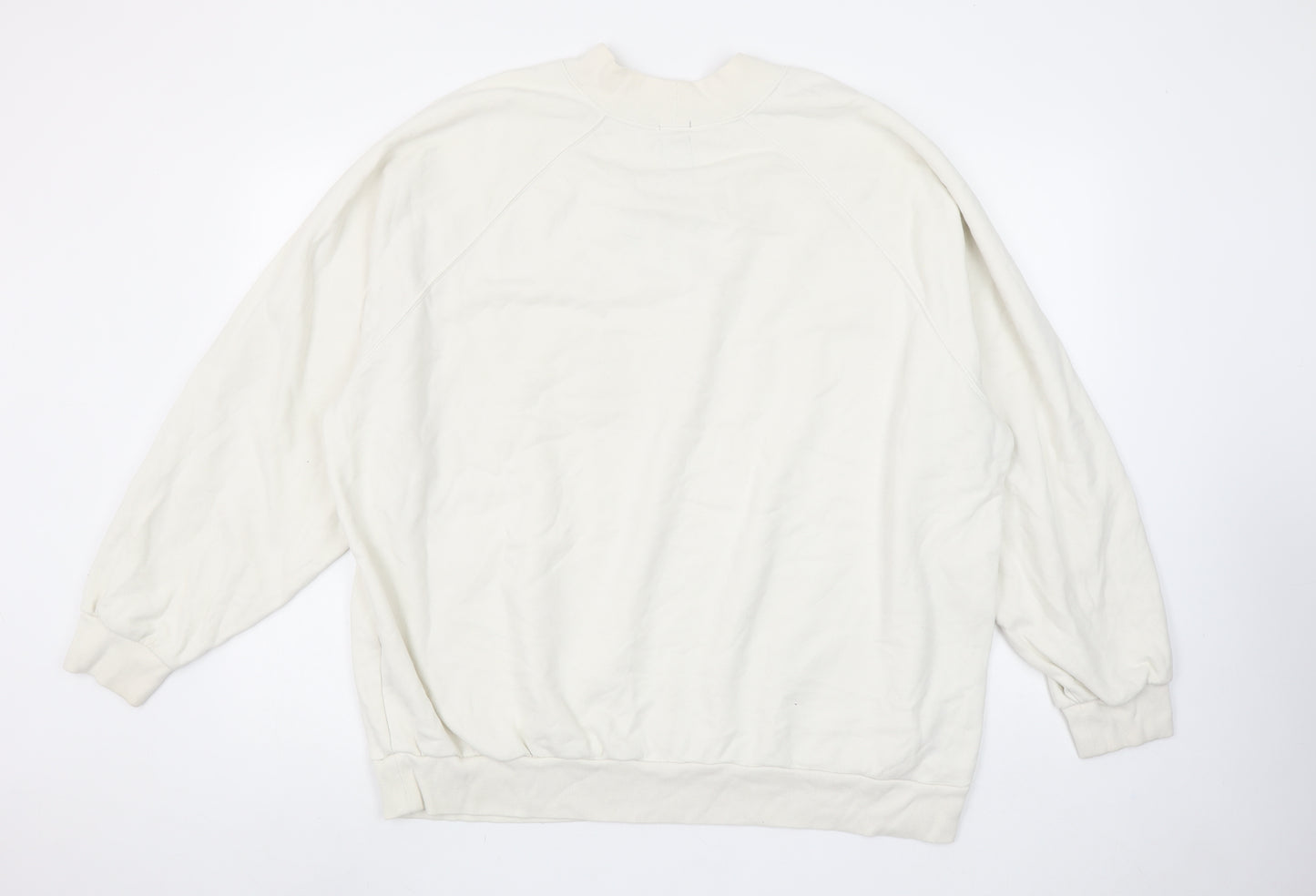 GAP Women Oversized Ivory Sweatshirt Medium Cotton Blend Logo Crew Neck