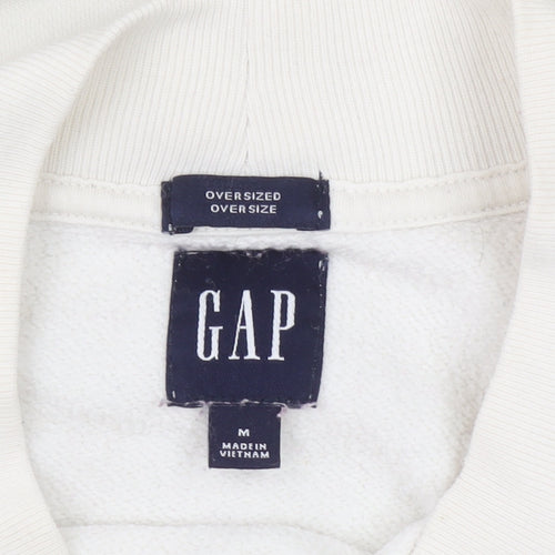 GAP Women Oversized Ivory Sweatshirt Medium Cotton Blend Logo Crew Neck