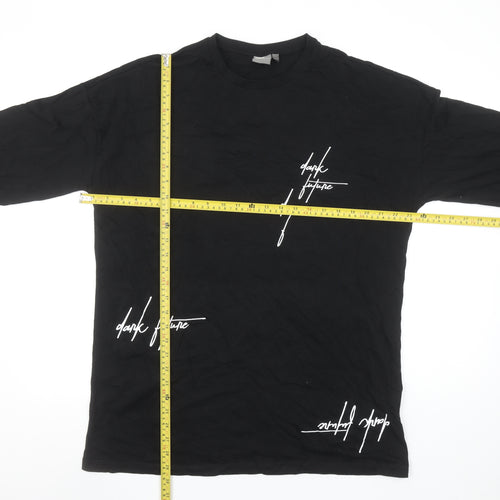 ASOS Men Black Long Sleeve Graphic Print Crew Neck Cotton T-Shirt M