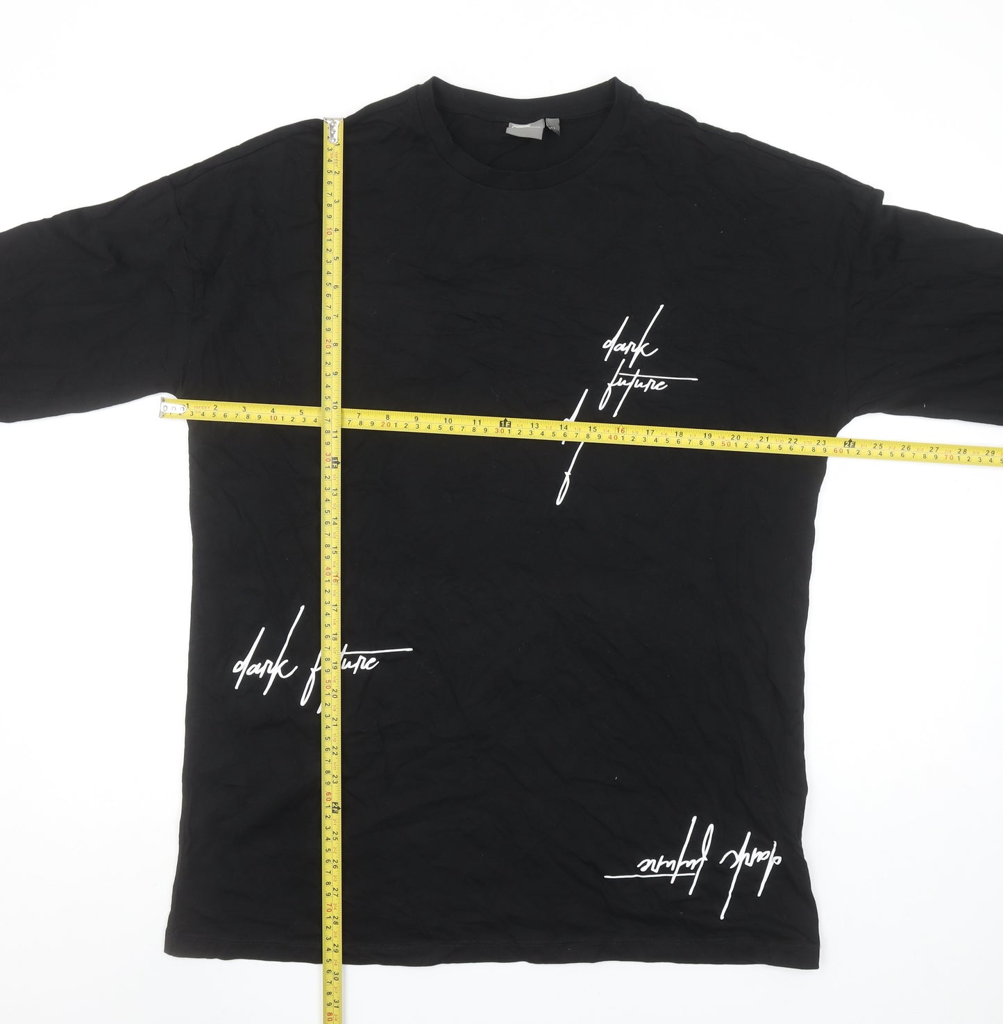 ASOS Men Black Long Sleeve Graphic Print Crew Neck Cotton T-Shirt M