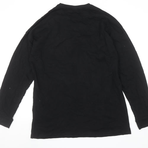 ASOS Men Black Long Sleeve Graphic Print Crew Neck Cotton T-Shirt M
