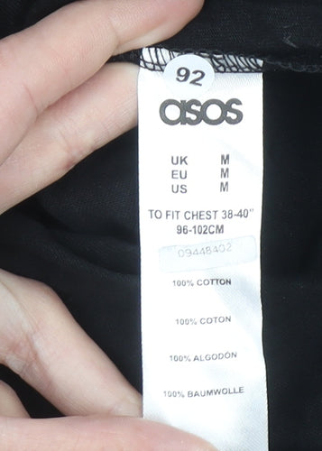 ASOS Men Black Long Sleeve Graphic Print Crew Neck Cotton T-Shirt M