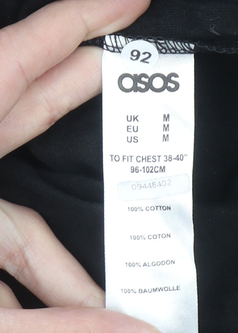 ASOS Men Black Long Sleeve Graphic Print Crew Neck Cotton T-Shirt M