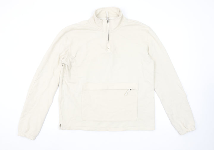 Marks and Spencer Men's Beige 1/2 Zip Cotton Sweatshirt Size S
