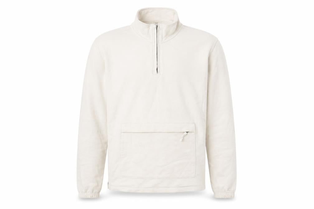 Front view of Marks & Spencer Men's Beige 1/2 Zip Cotton Sweatshirt, size S