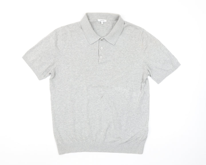 Reiss Men’s Grey 100% Cotton Short Sleeve Polo Shirt Size M