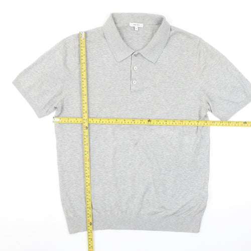 Reiss Men’s Grey 100% Cotton Short Sleeve Polo Shirt Size M