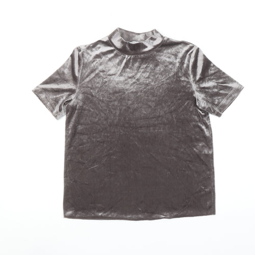 Zara Trafaluc Womens Grey Velvet Mock Neck Short Sleeve T-Shirt Size S