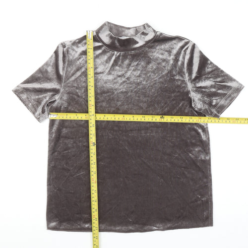 Zara Trafaluc Womens Grey Velvet Mock Neck Short Sleeve T-Shirt Size S
