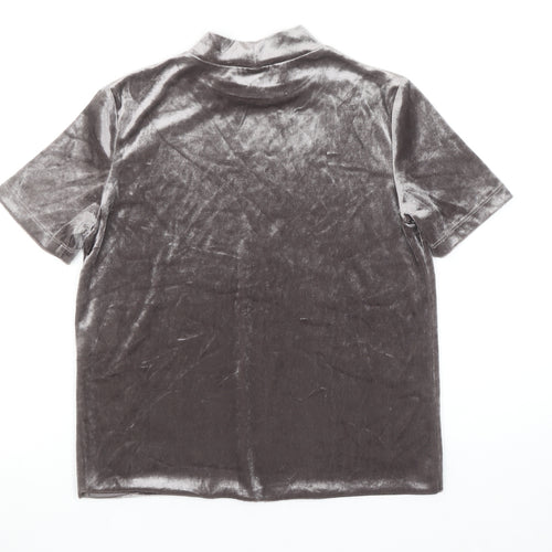Zara Trafaluc Womens Grey Velvet Mock Neck Short Sleeve T-Shirt Size S