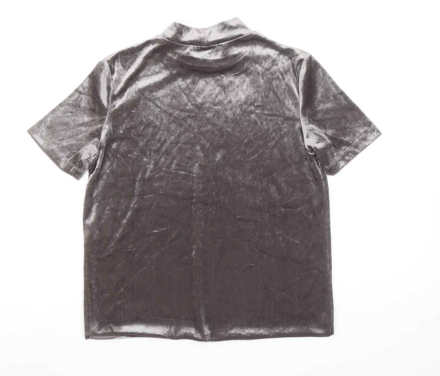 Zara Trafaluc Womens Grey Velvet Mock Neck Short Sleeve T-Shirt Size S