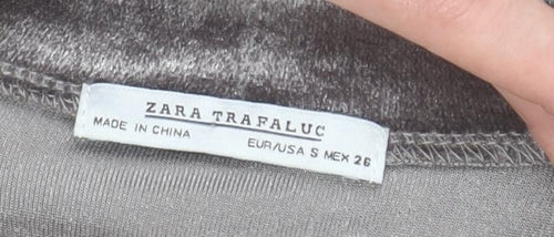 Zara Trafaluc Womens Grey Velvet Mock Neck Short Sleeve T-Shirt Size S