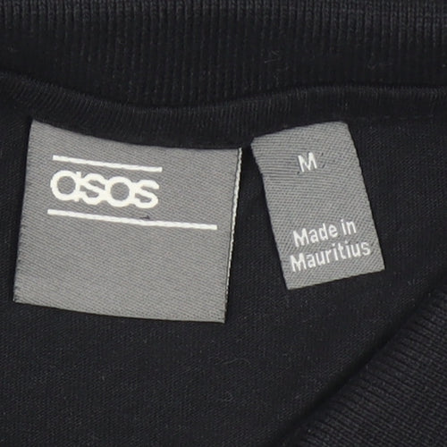 ASOS Men's Black Short Sleeve Polo Shirt M Gold Baroque Print