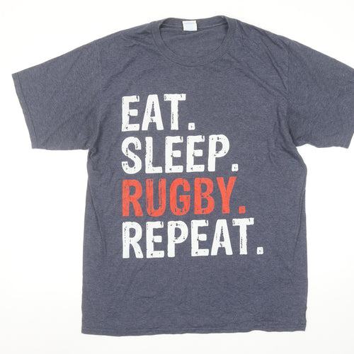 Port & Company Men's Blue 'Eat Sleep Rugby Repeat' Graphic T-Shirt L