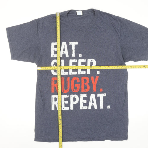 Port & Company Men's Blue 'Eat Sleep Rugby Repeat' Graphic T-Shirt L