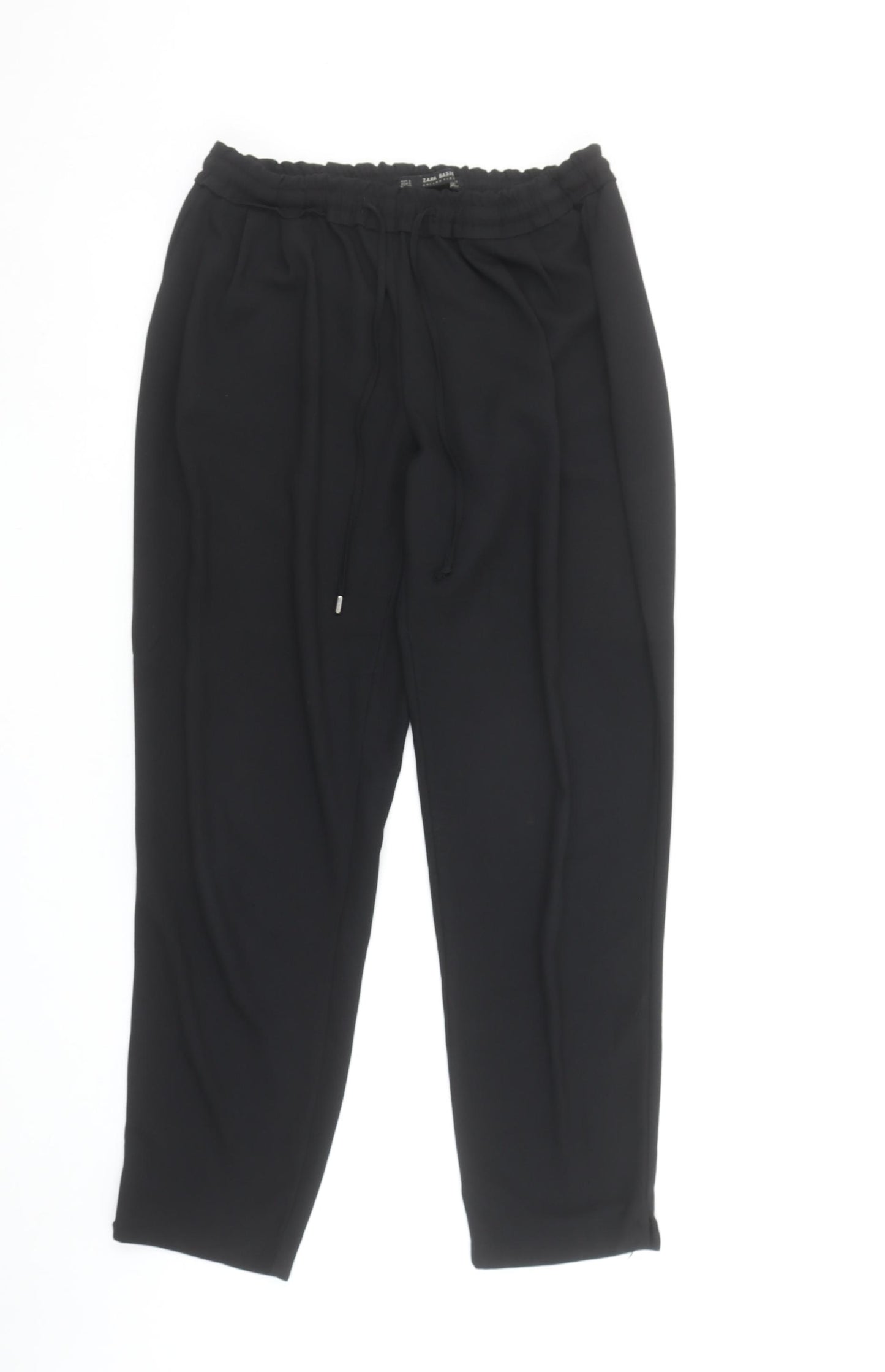 Zara Women Black Tapered Trousers Size S Elastic Waist Crepe