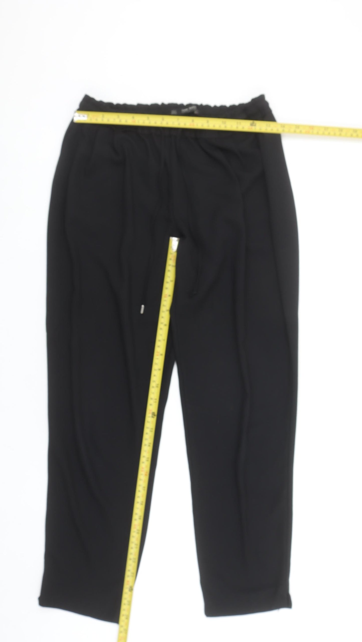 Zara Women Black Tapered Trousers Size S Elastic Waist Crepe