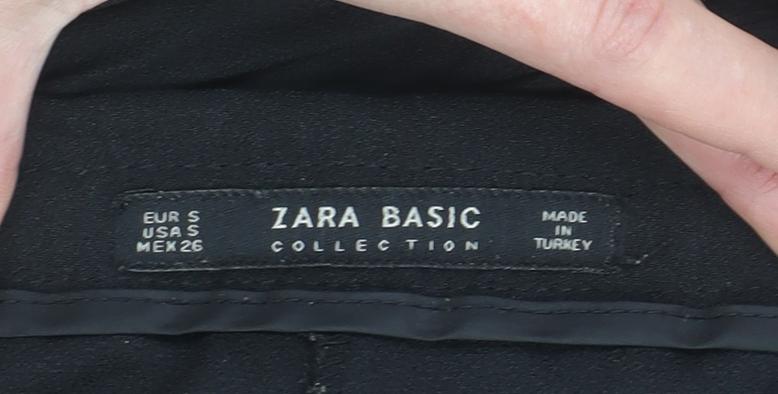 Zara Women Black Tapered Trousers Size S Elastic Waist Crepe