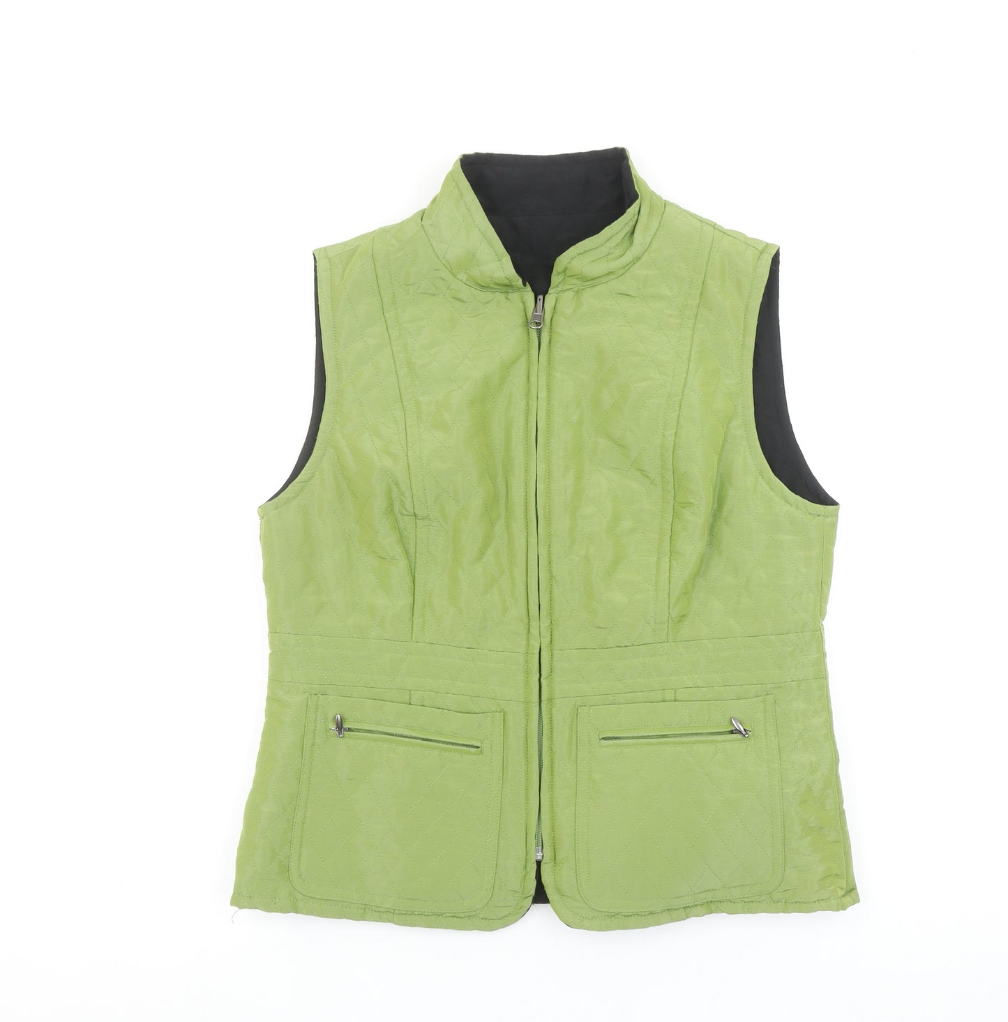 CC Petite Women's Green Quilted Waistcoat Size 10 Classic Zip Gilet