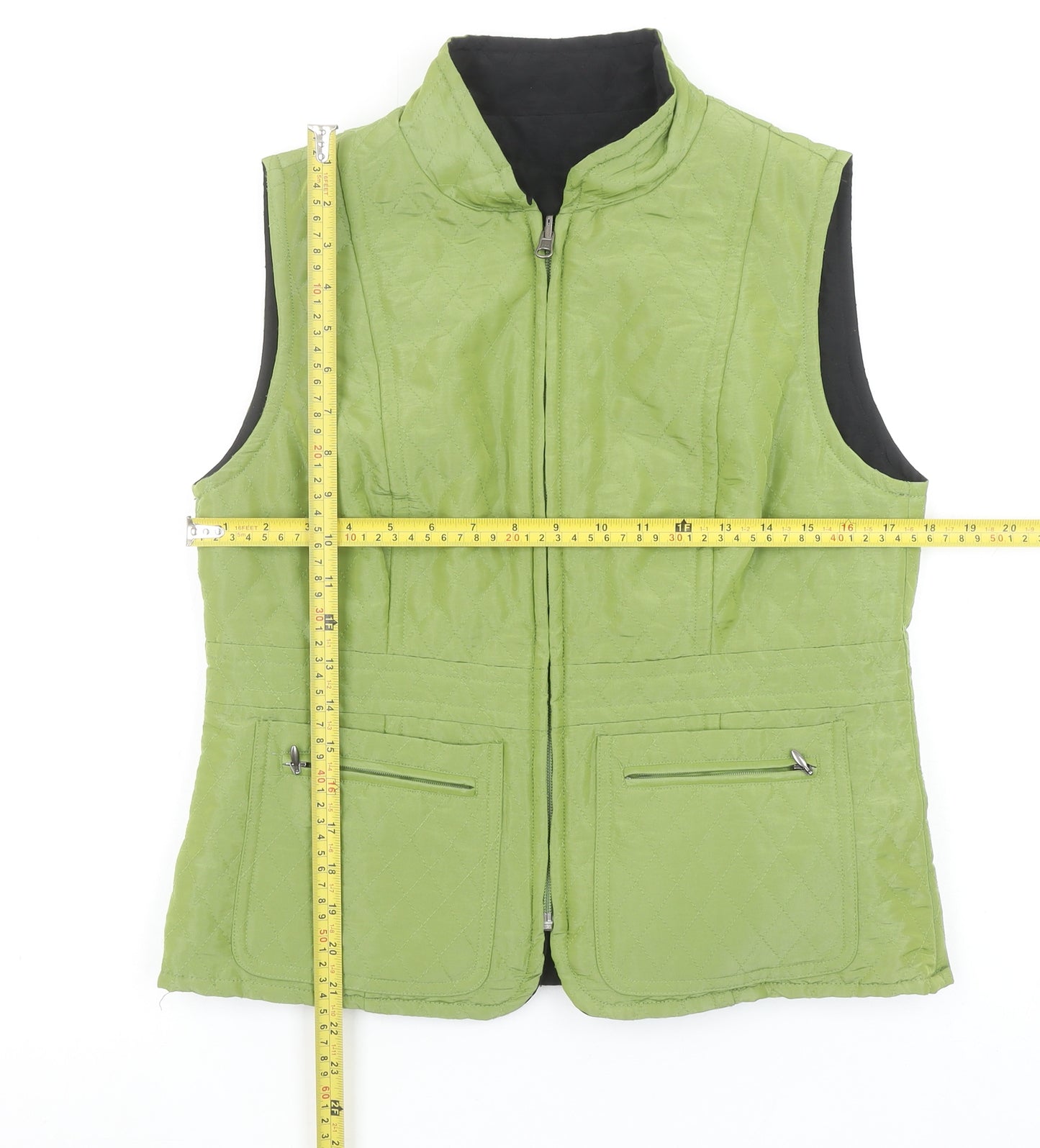 CC Petite Women's Green Quilted Waistcoat Size 10 Classic Zip Gilet