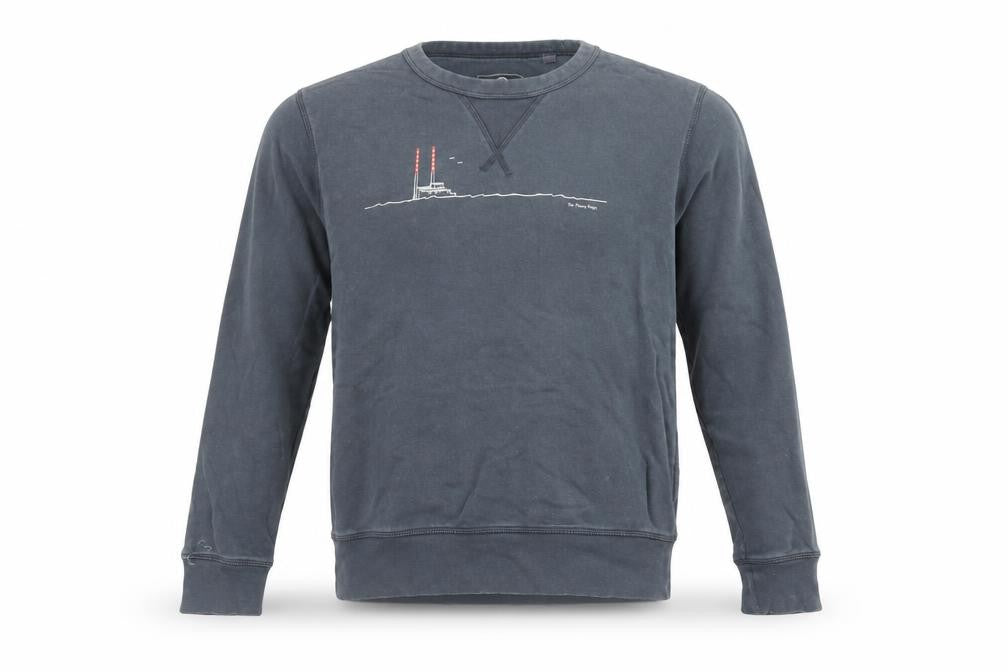Front view of Due South Men's Blue Graphic Crew Neck Sweatshirt XS