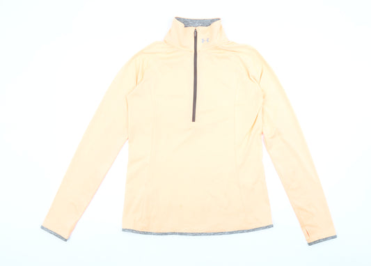 Under Armour Womens Beige Long Sleeve 1/4 Zip HeatGear Top Size S