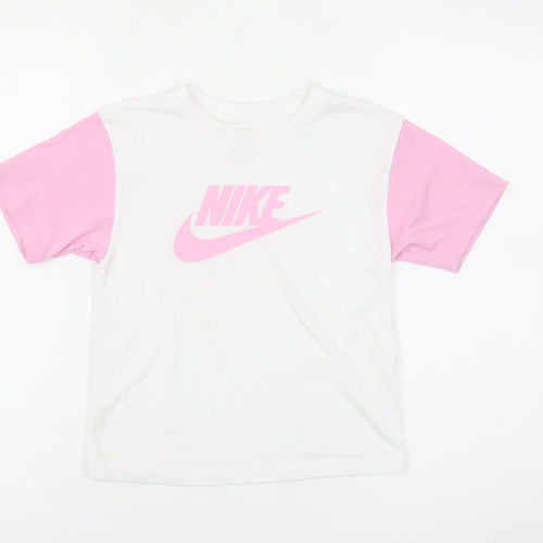 Nike Girls White and Pink Logo T-Shirt 5-6 Years Cotton Short Sleeve