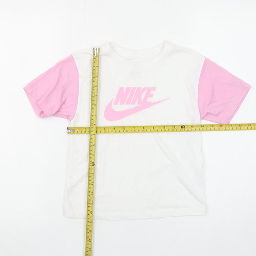Nike Girls White and Pink Logo T-Shirt 5-6 Years Cotton Short Sleeve