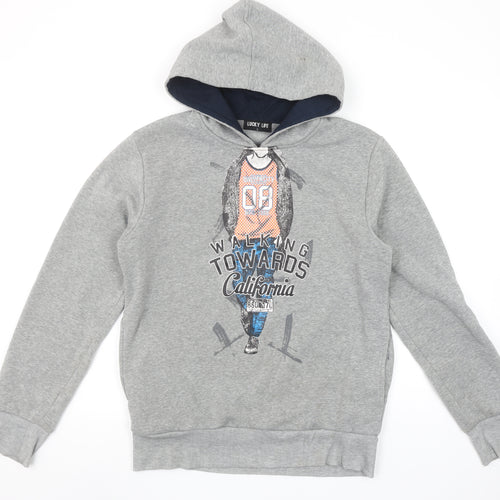 Lucky Life Boys Grey Pullover Hoodie L Walking Towards California Print