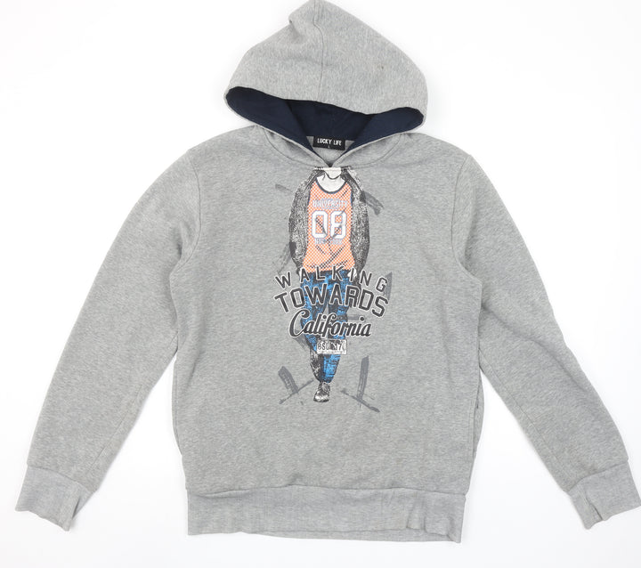 Lucky Life Boys Grey Pullover Hoodie L Walking Towards California Print