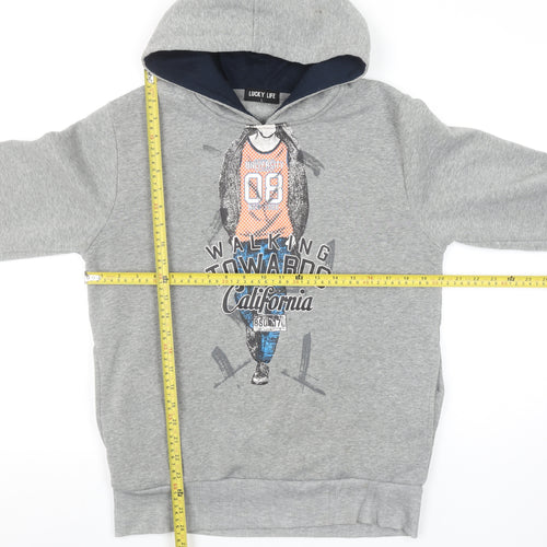 Lucky Life Boys Grey Pullover Hoodie L Walking Towards California Print