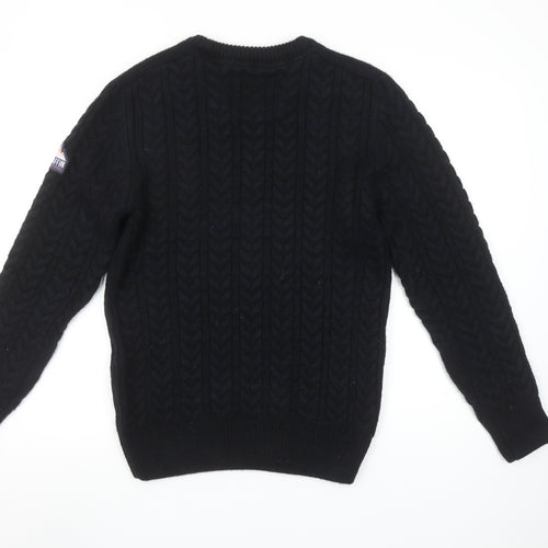 Paraffin Mens Black Medium Cable-Knit Crew Neck Jumper