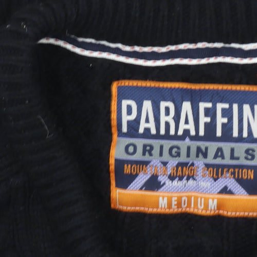Paraffin Mens Black Medium Cable-Knit Crew Neck Jumper